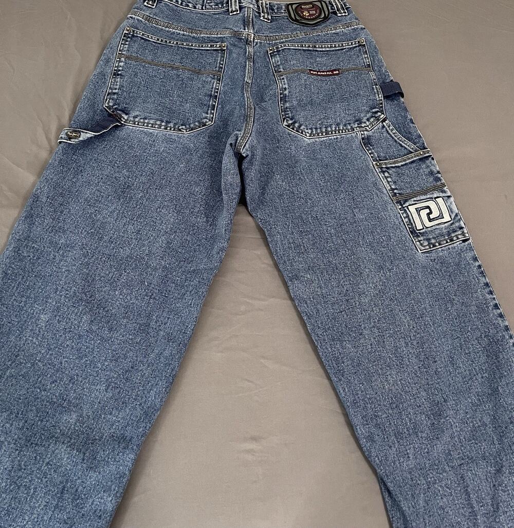 Pepe Jeans London Y2K Baggy Carpenter Jeans 34 Blue Embroidered 2000s